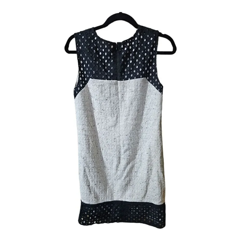 ANN TAYLOR Tweed Eyelet Trim Cream Black‎ Shift Dress - Size 8 - Picture 2 of 7